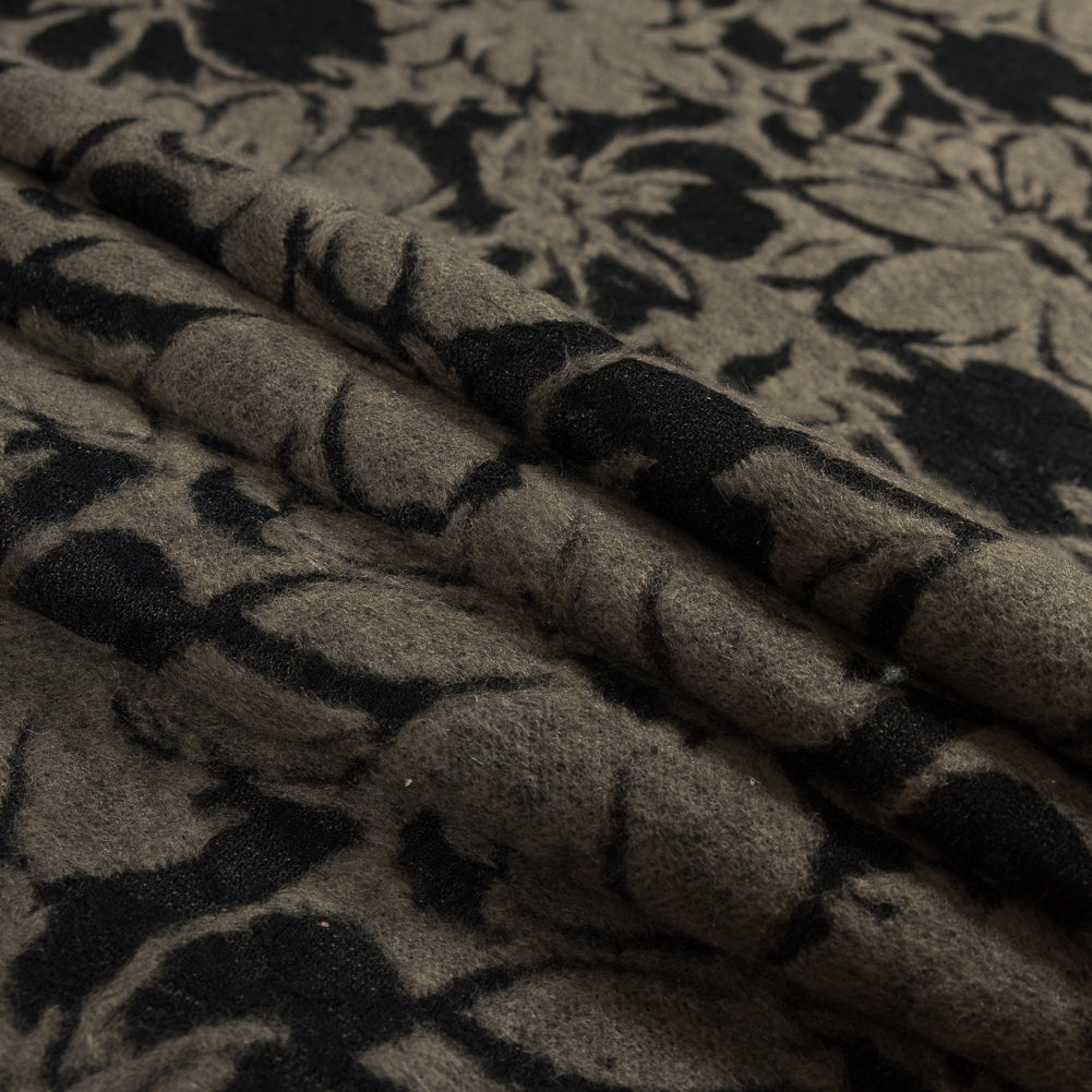 Bonded Wool Woven and Lace - Beige and Black Floral - Designer Deadstock Folded