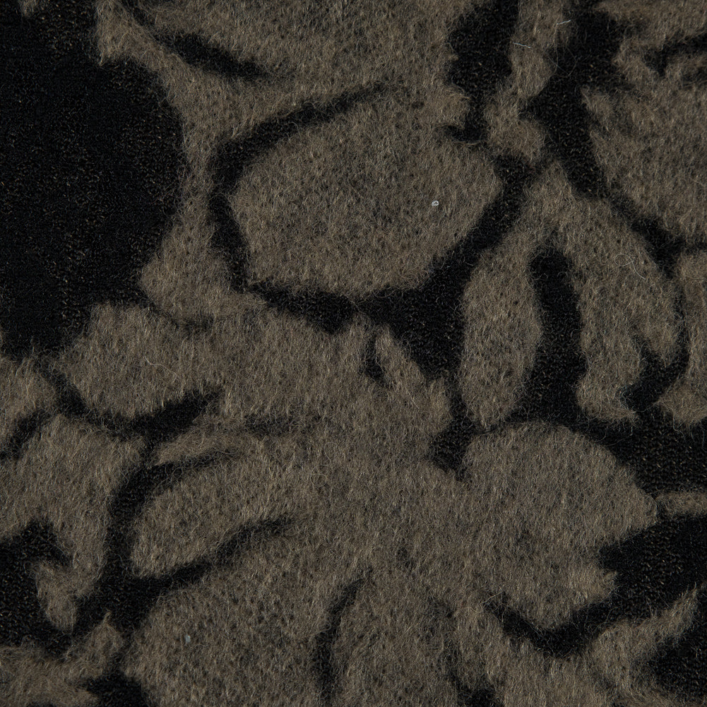 Bonded Wool Woven and Lace - Beige and Black Floral - Designer Deadstock Detail