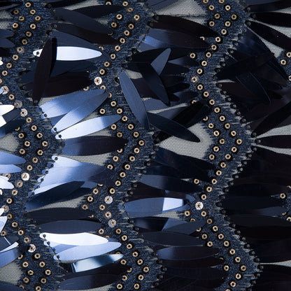 Fringe Sequin Fabric - Navy Chevrons Full