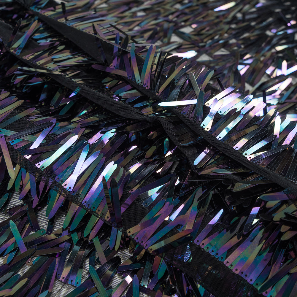 Soft Tulle with Fringe Sequins - Shiny Oil Slick - Phryne Collection Detail