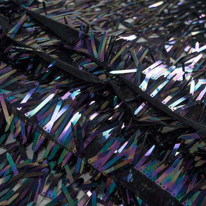 Soft Tulle with Fringe Sequins - Shiny Oil Slick - Phryne Collection Detail