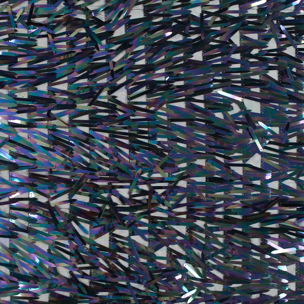 Soft Tulle with Fringe Sequins - Shiny Oil Slick - Phryne Collection