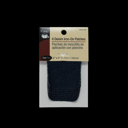 8 Dark Blue Denim Iron-On Patches - 2" x 3"