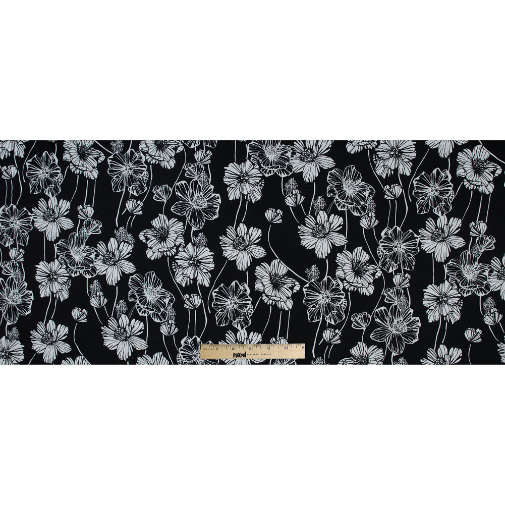 Black and White Large Floral Stretch Cotton Poplin Folded
