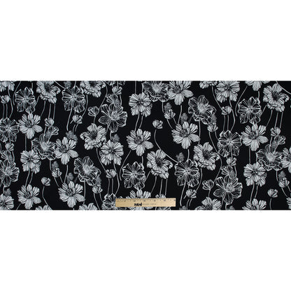 Black and White Large Floral Stretch Cotton Poplin Folded