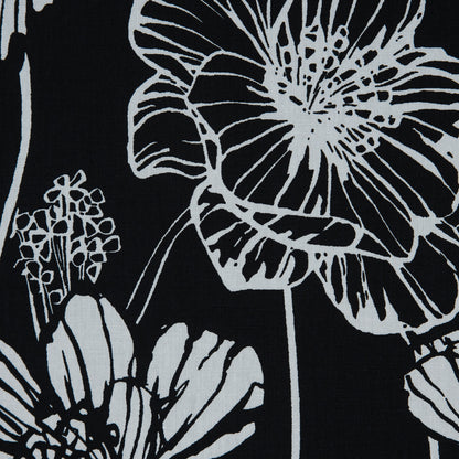 Black and White Large Floral Stretch Cotton Poplin Full