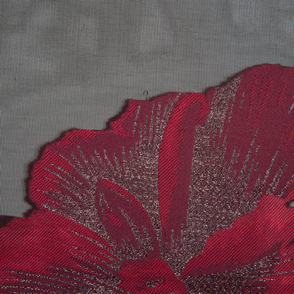 Red, Black and Metallic Silver Floral Organza Jacquard Detail