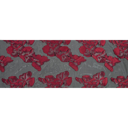 Red, Black and Metallic Silver Floral Organza Jacquard Full