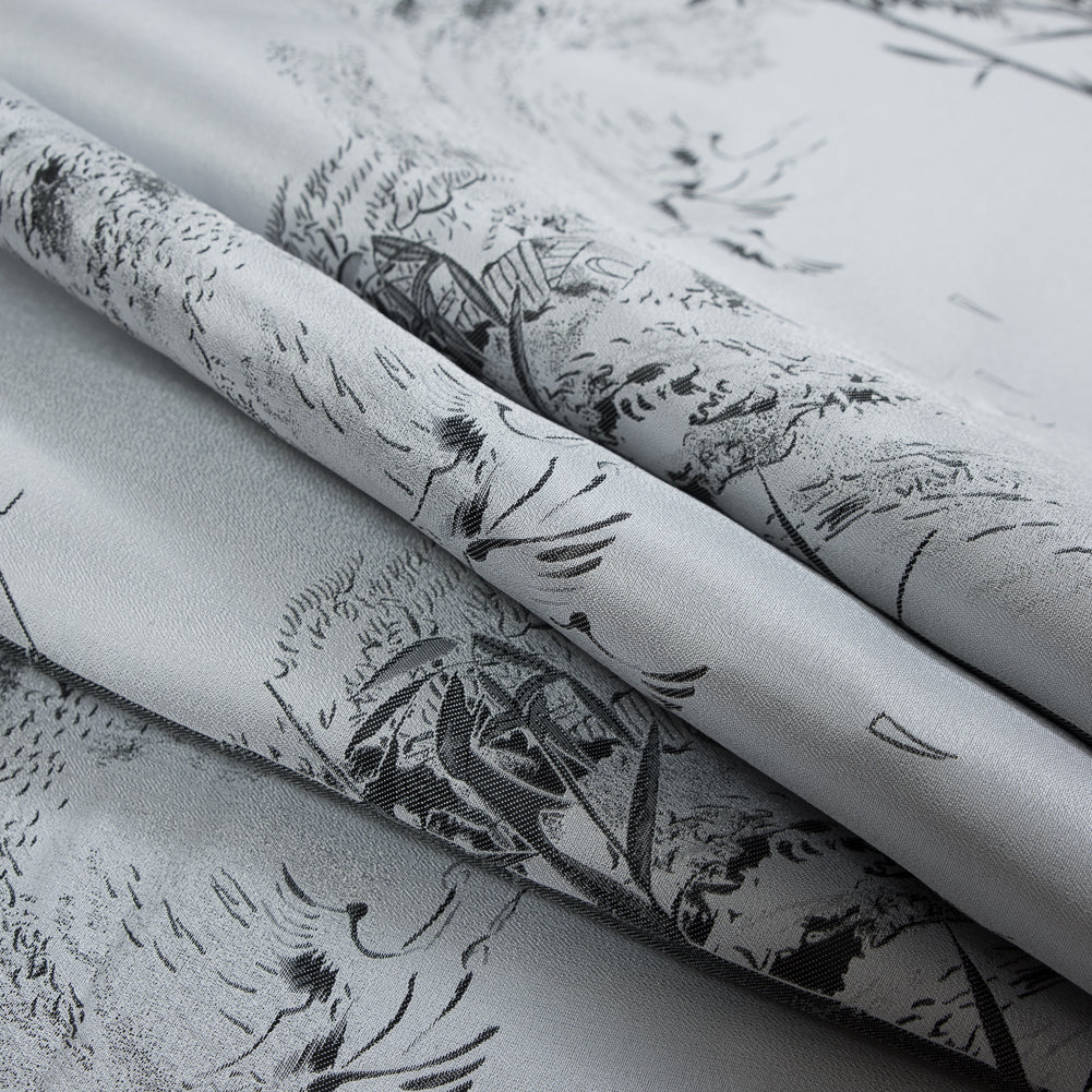 Black and Gray Crane Jacquard Panel Folded