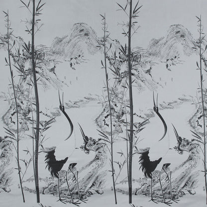 Black and Gray Crane Jacquard Panel