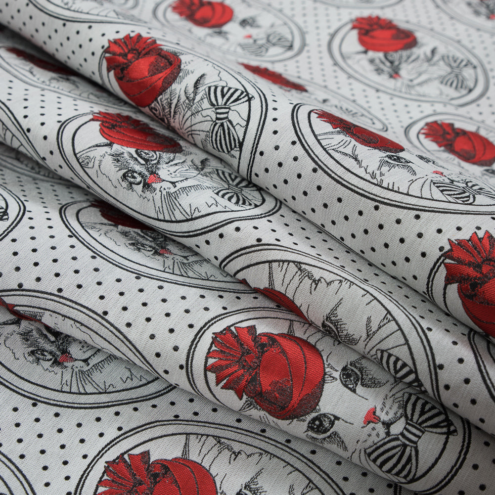 Red, White and Black Cat with Top Hat Jacquard Detail