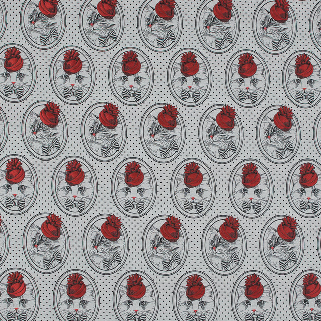 Red, White and Black Cat with Top Hat Jacquard