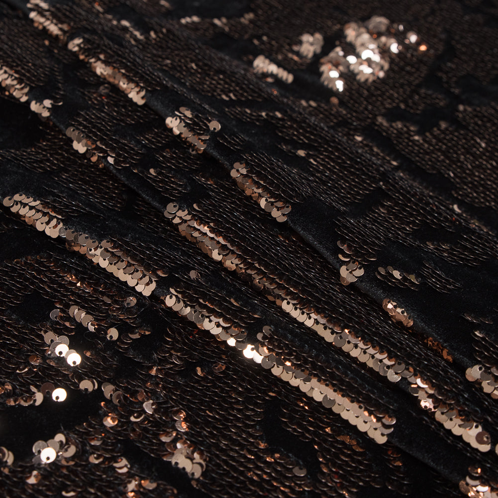 Stretch Velour with Sequins - Black and Gold Detail
