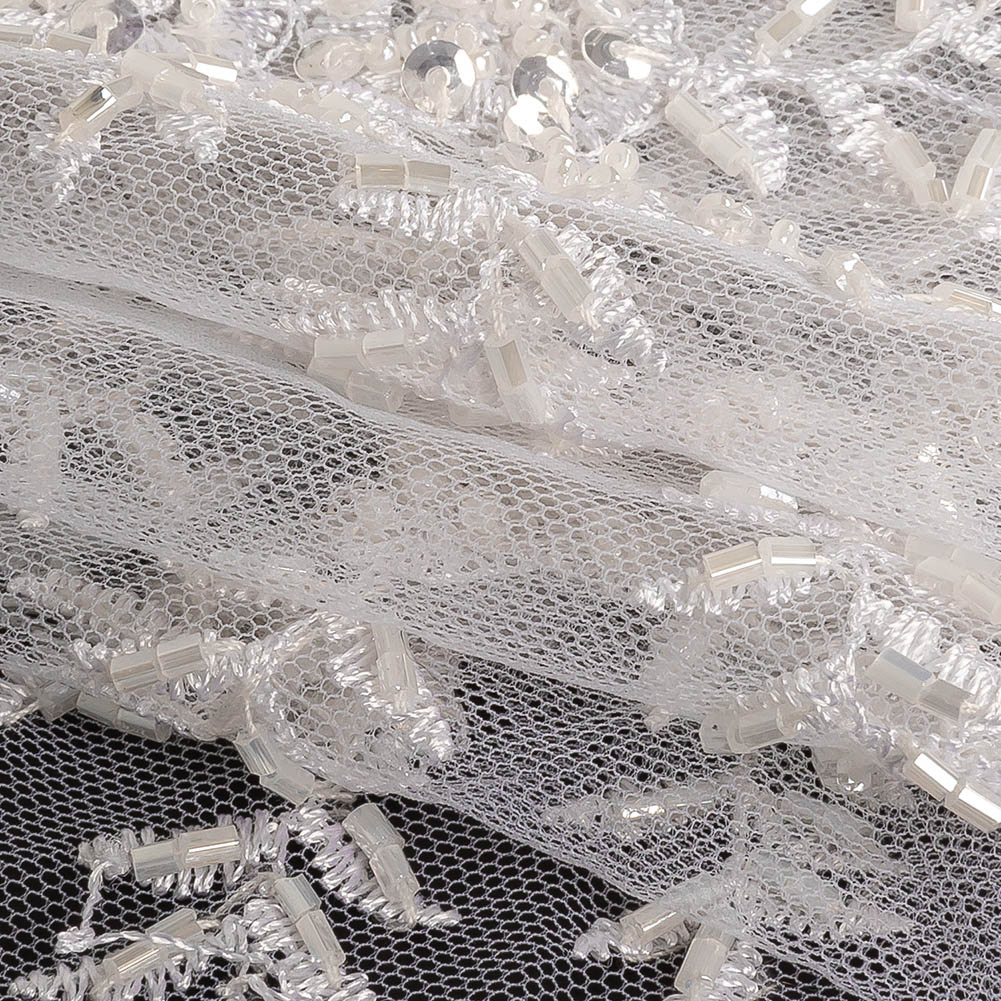 Cloud Dancer Floral Beaded Embroidered Bridal Lace Folded