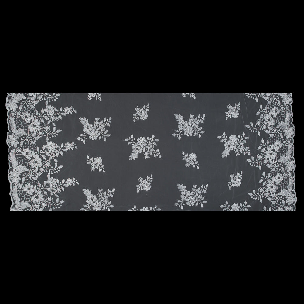 Silver on White Floral Corded Bridal Lace Folded