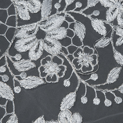 Silver on White Floral Corded Bridal Lace Full