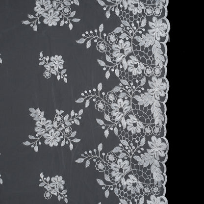Silver on White Floral Corded Bridal Lace