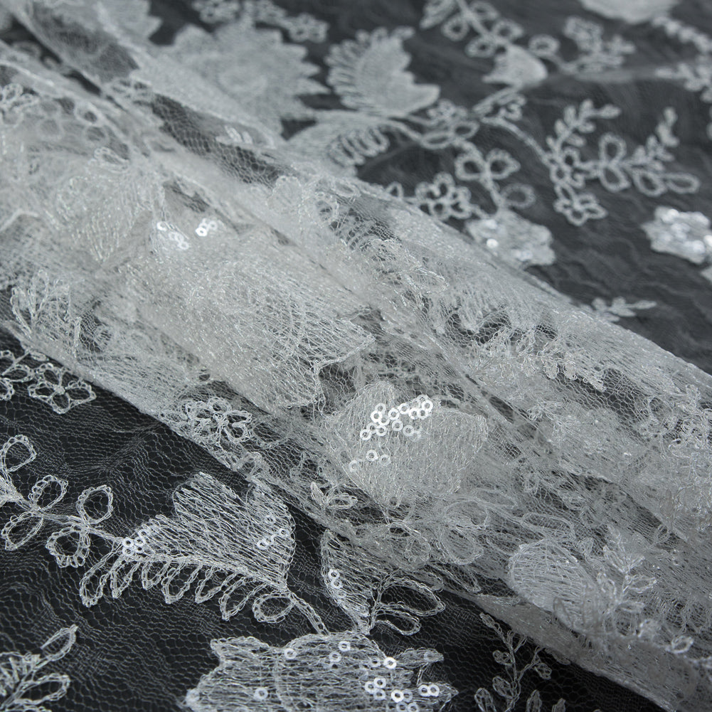 White Sequined Chantilly Bridal Lace Detail