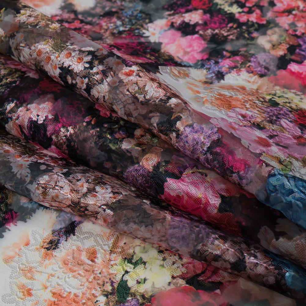 Floral Printed Burnout Organza Jacquard Detail