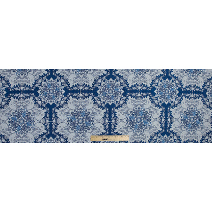 Blue and White Abstract Medallion Brocade Full