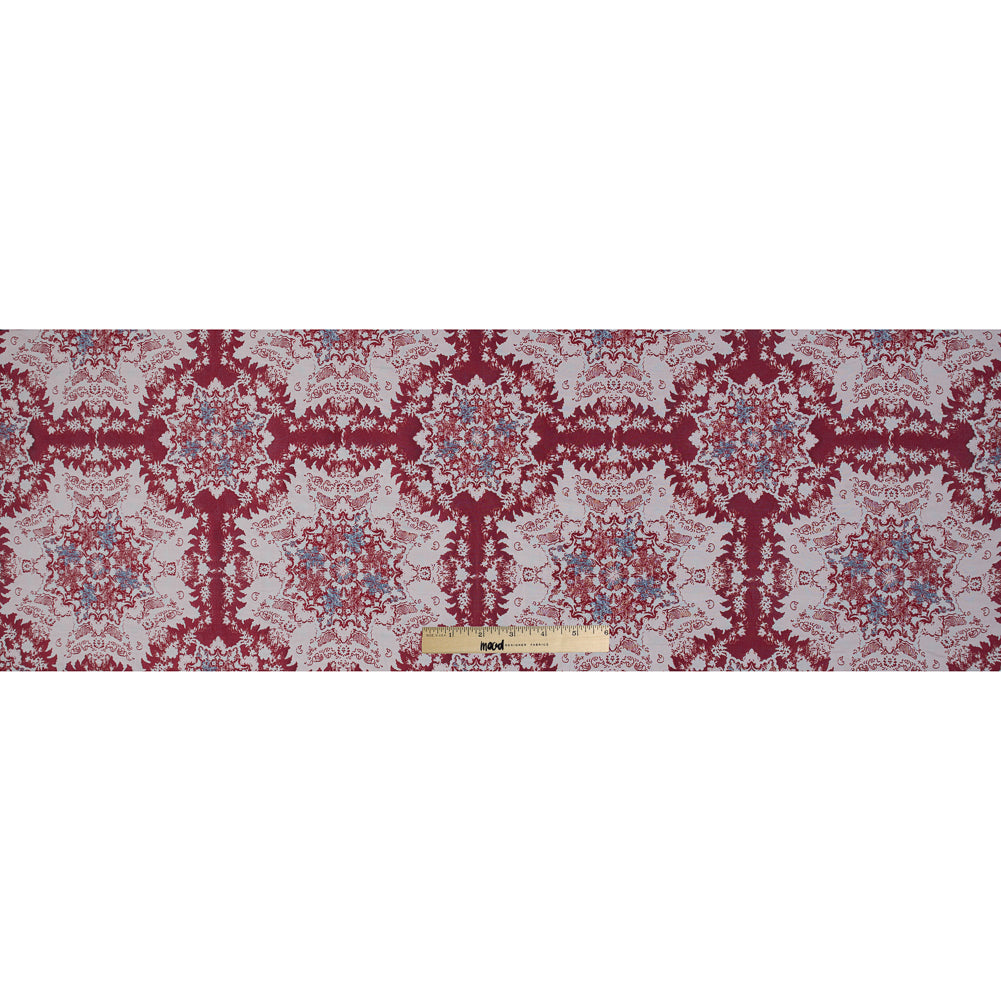 Red, Blue and White Abstract Medallion Brocade Full