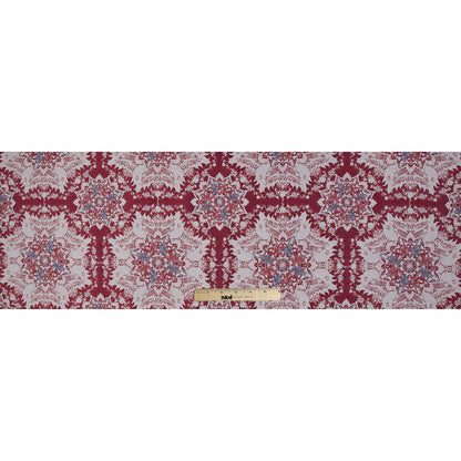 Red, Blue and White Abstract Medallion Brocade Full