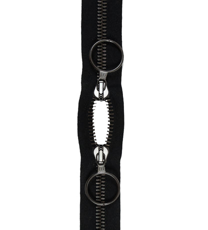 Lampo Black and Gunmetal 2-Way Closed Ended Zipper with Circular Pulls - 10" Detail
