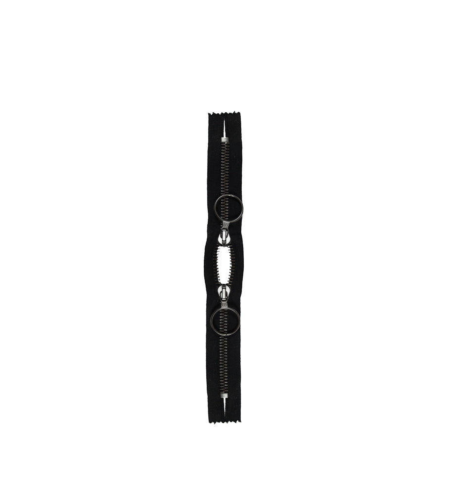 Lampo Black and Gunmetal 2-Way Closed Ended Zipper with Circular Pulls - 10"
