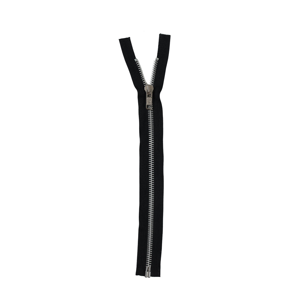 Black and Silver Metal 1-Way Separating Zipper - 15" Detail