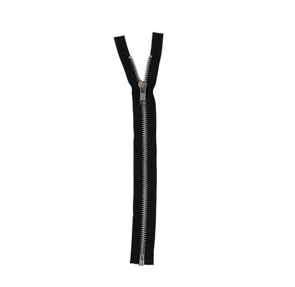 Black and Silver Metal 1-Way Separating Zipper - 15" Detail