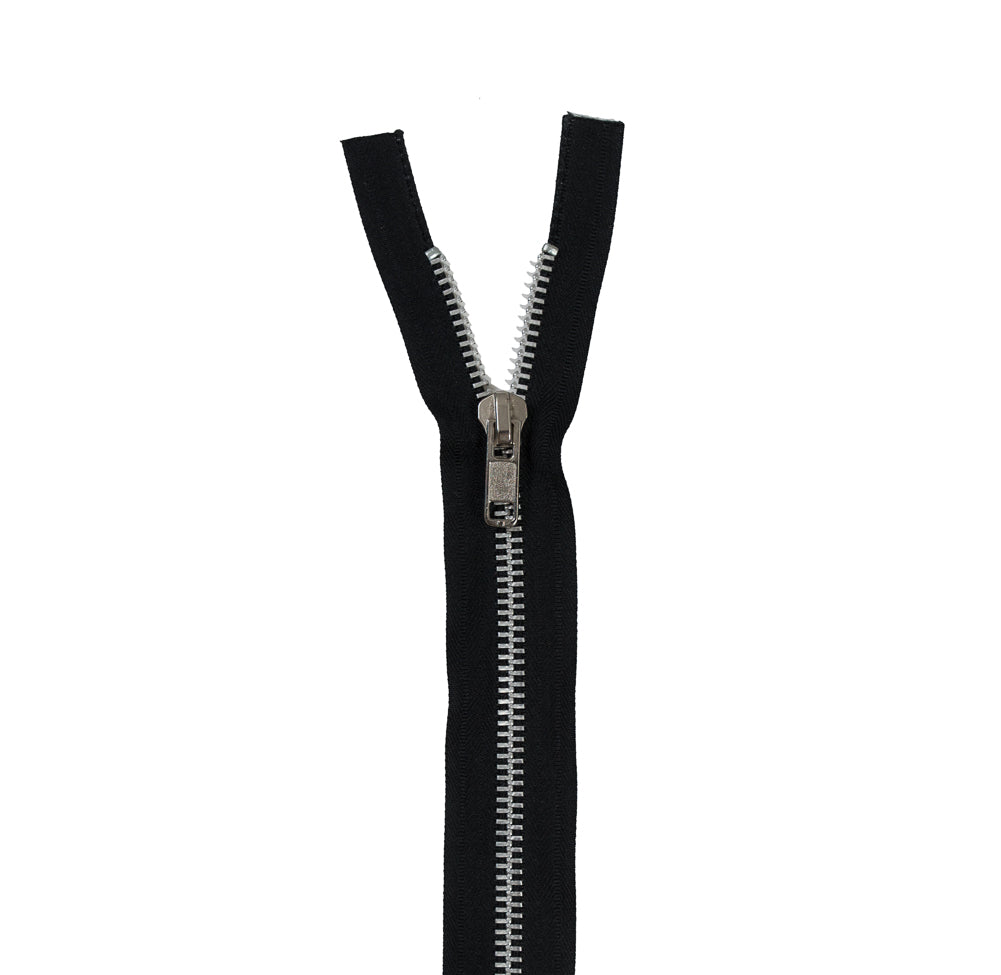 Black and Silver Metal 1-Way Separating Zipper - 15"