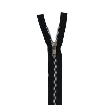 Black and Silver Metal 1-Way Separating Zipper - 15"