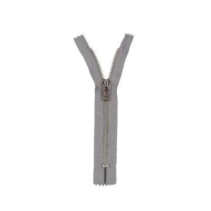 Light Gray and Silver Metal Closed Ended Zipper - 5" Detail