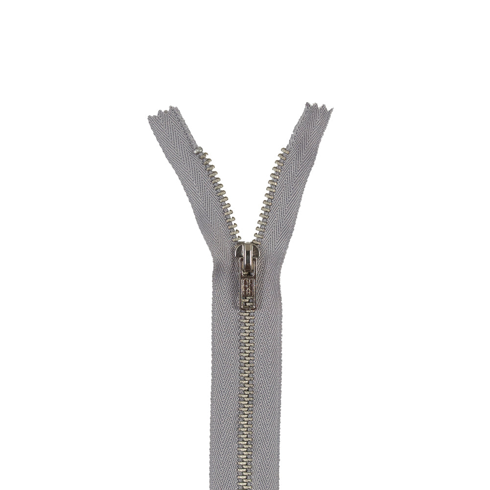 Light Gray and Silver Metal Closed Ended Zipper - 5"