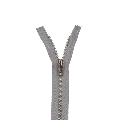 Light Gray and Silver Metal Closed Ended Zipper - 5"