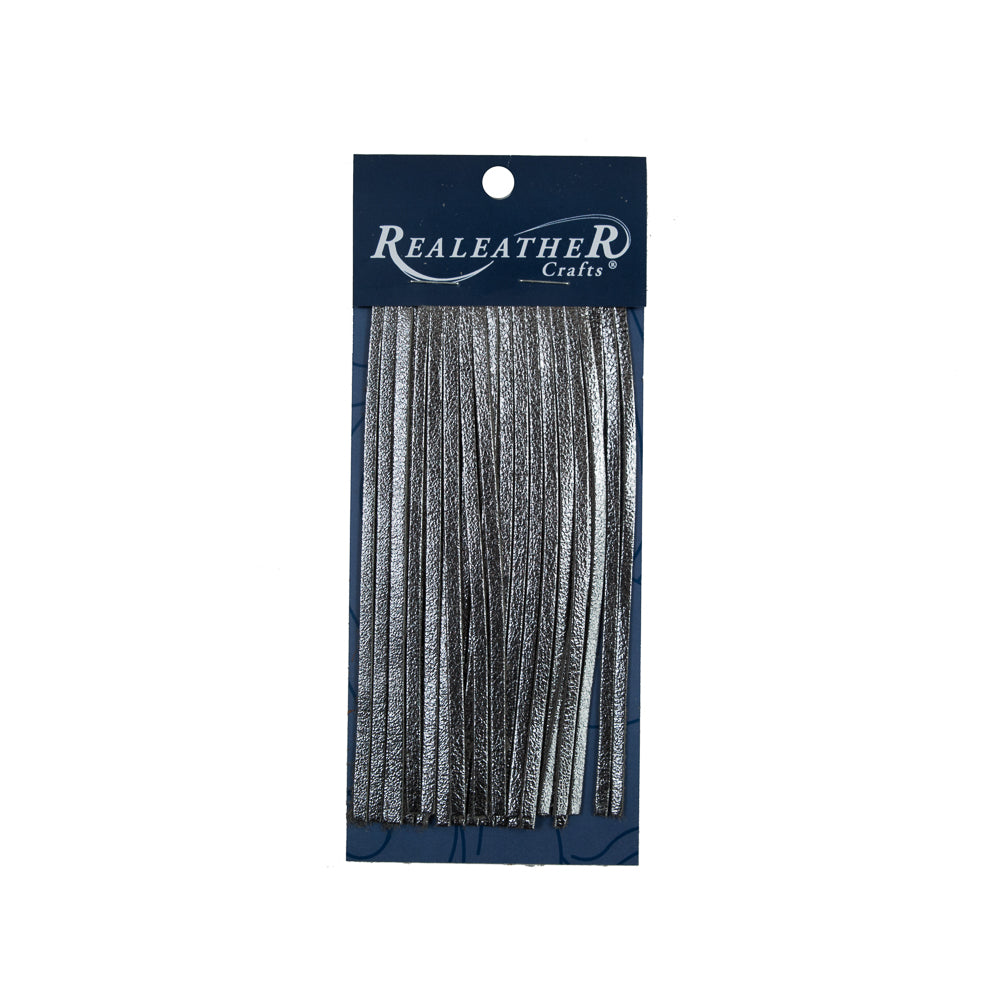 Realeather Metallic Silver Deerskin Fringe Trim - 6"