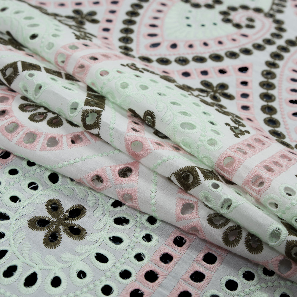 Dusty Rose and Mint Embroidered Cotton Eyelet Folded
