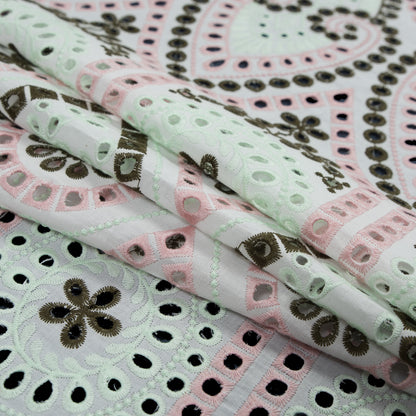 Dusty Rose and Mint Embroidered Cotton Eyelet Folded