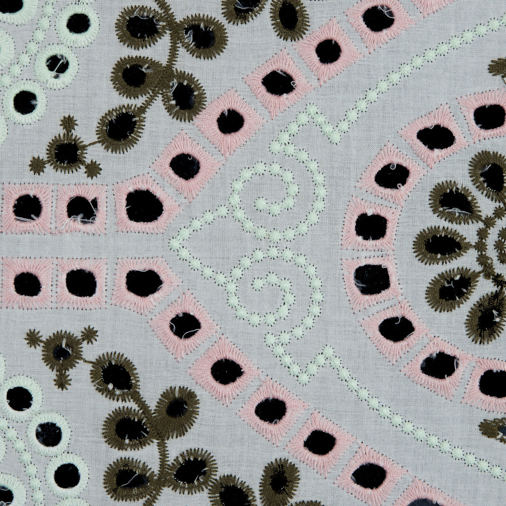 Dusty Rose and Mint Embroidered Cotton Eyelet Detail
