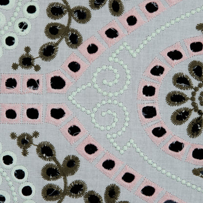 Dusty Rose and Mint Embroidered Cotton Eyelet Detail