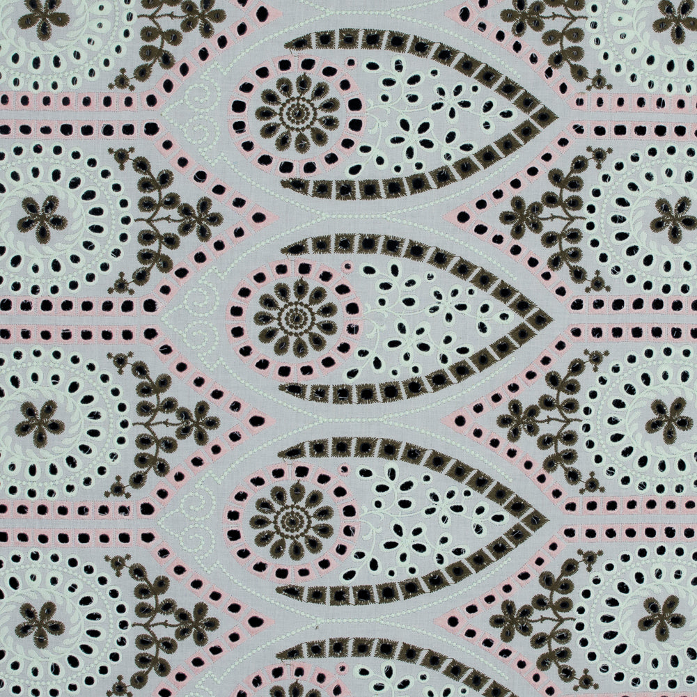 Dusty Rose and Mint Embroidered Cotton Eyelet