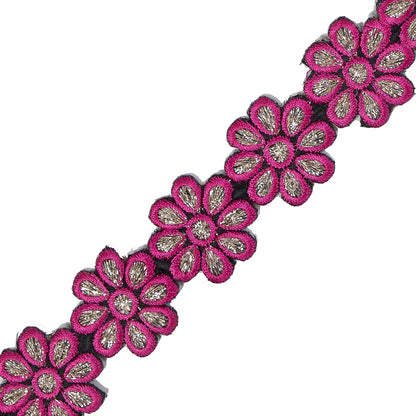 Hot Pink Metallic Floral Iron-on Trim - 1.25" Detail