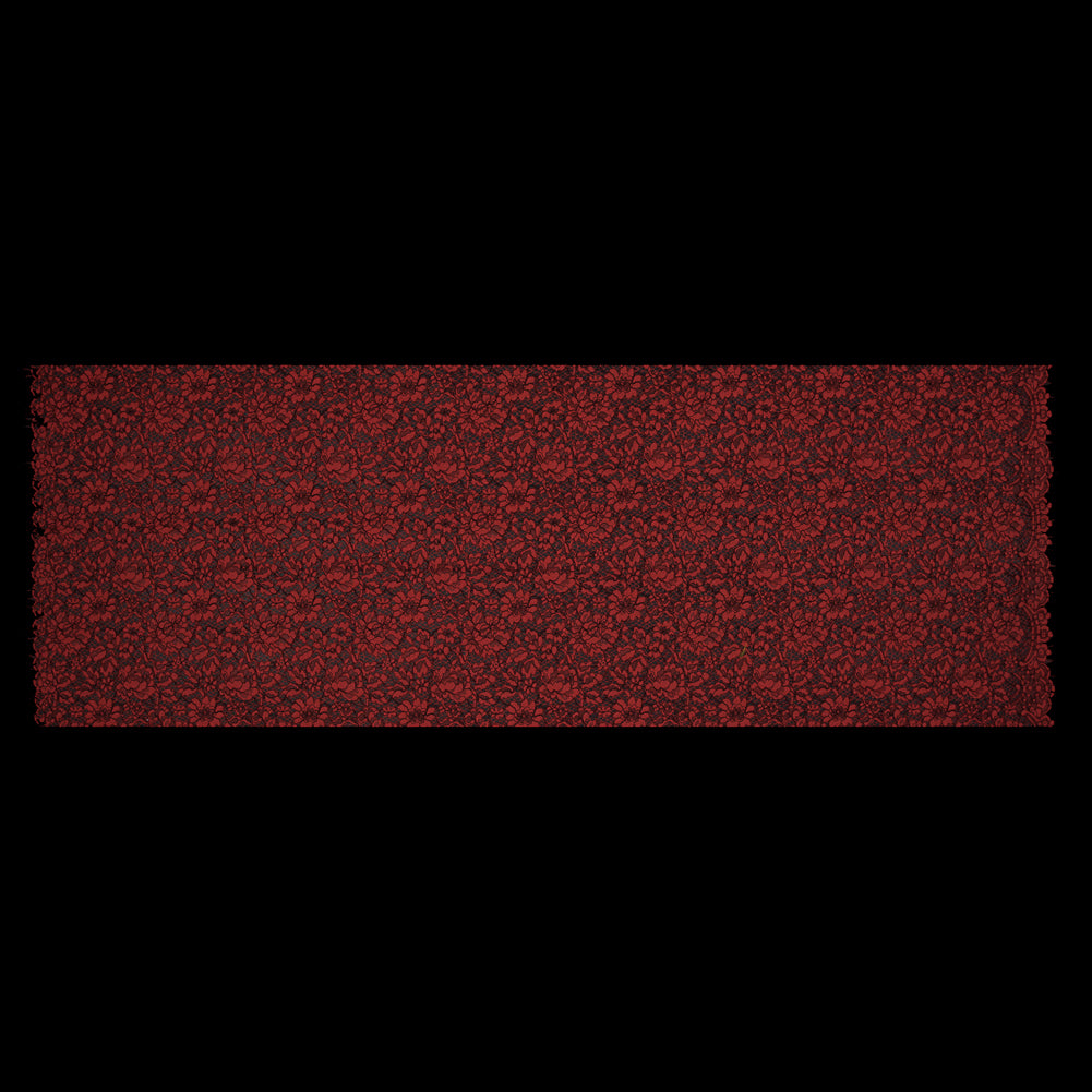 Red Coral and Black Floral Corded Lace with Eyelash Edges Full