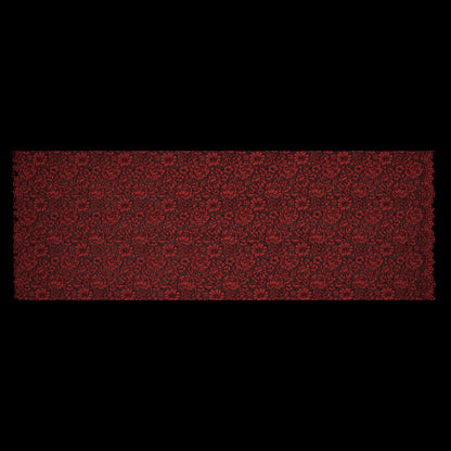 Red Coral and Black Floral Corded Lace with Eyelash Edges Full