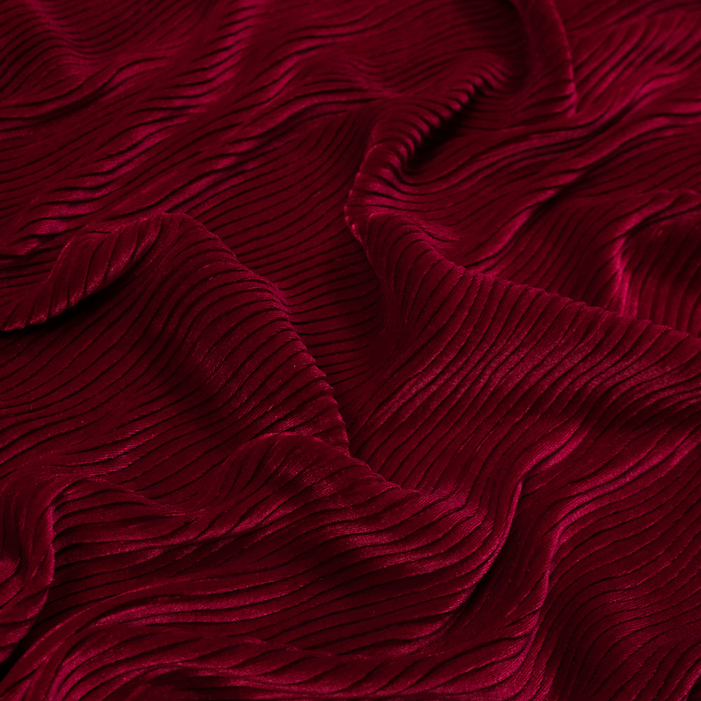 Wavy Crinkled Velour - Deep Claret - Yvonne Collection