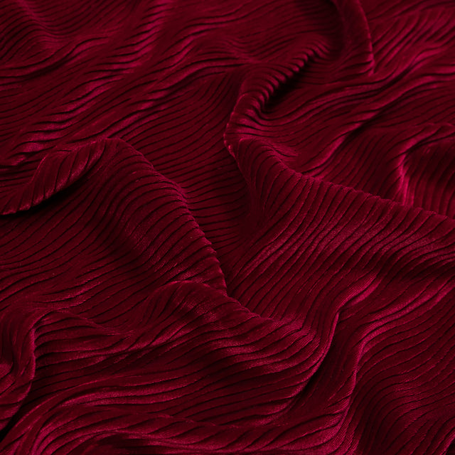 Wavy Crinkled Velour - Deep Claret - Yvonne Collection