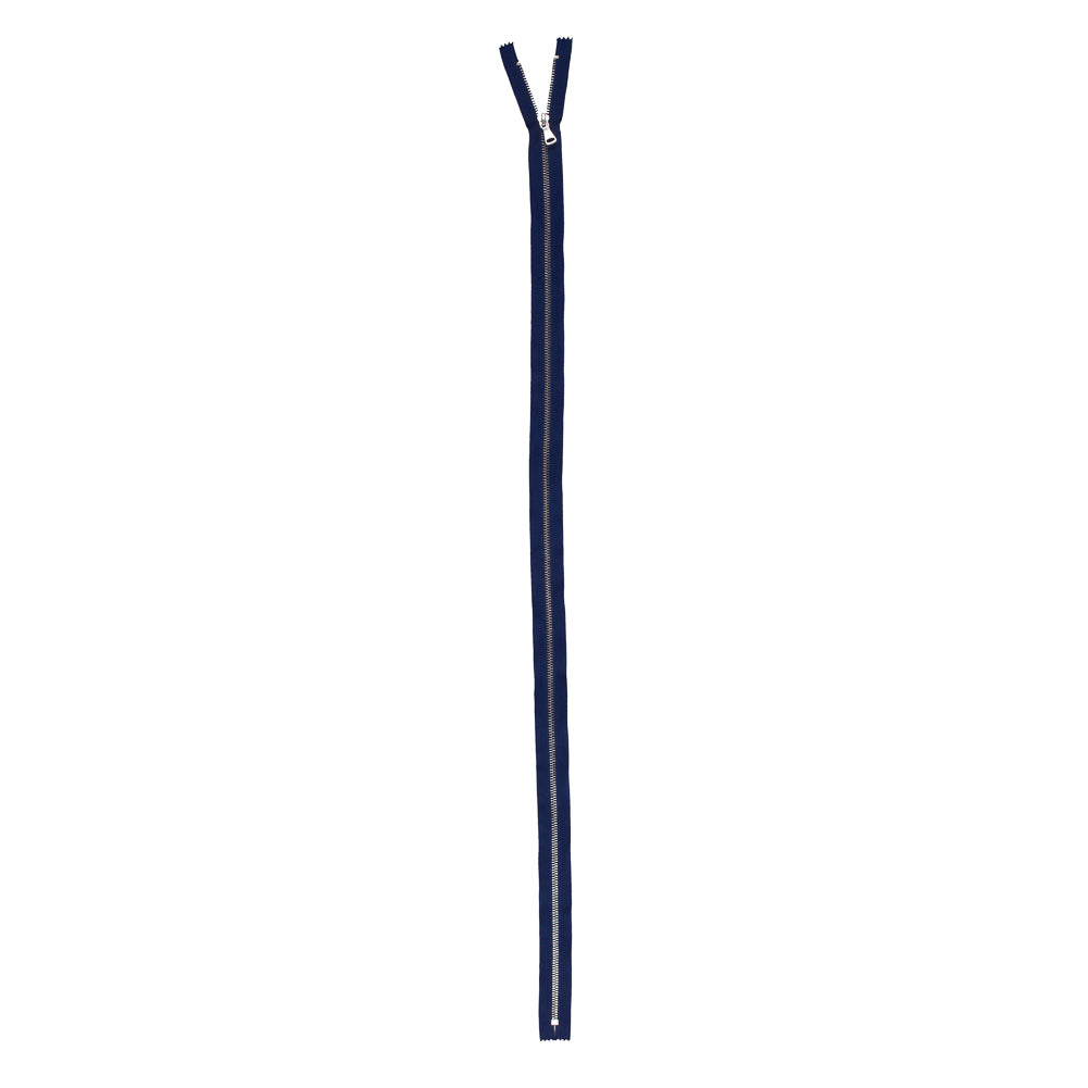 Royal Blue and Silver Metal Closed Bottom Zipper - 36" Detail