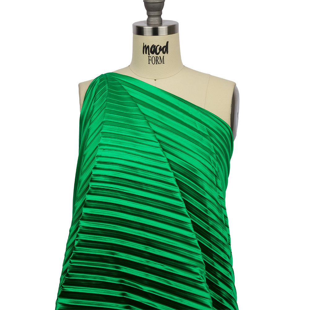 Pleated Stretch Satin - Kelly Green - Andreas Collection Detail