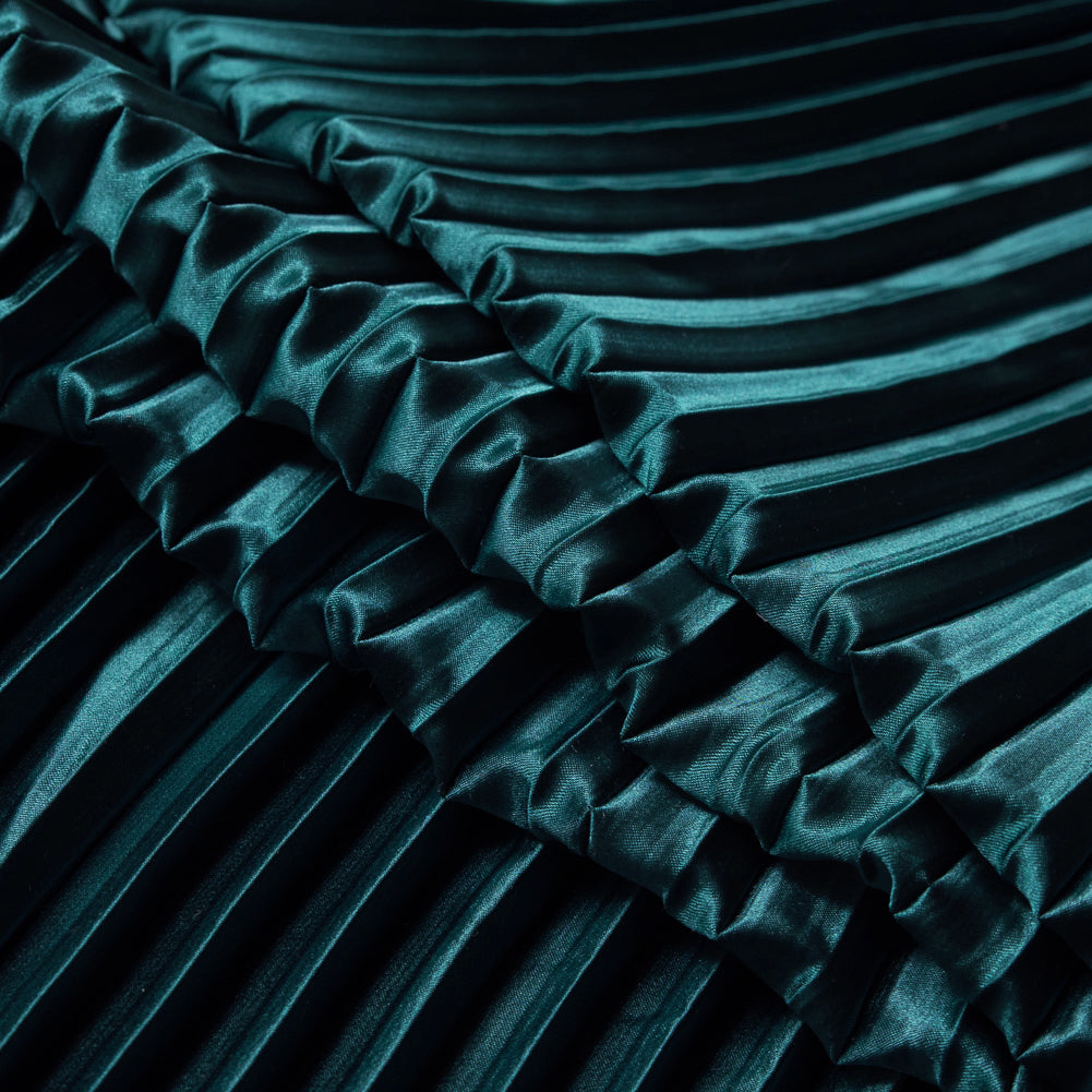 Pleated Stretch Satin - Teal - Andreas Collection Detail