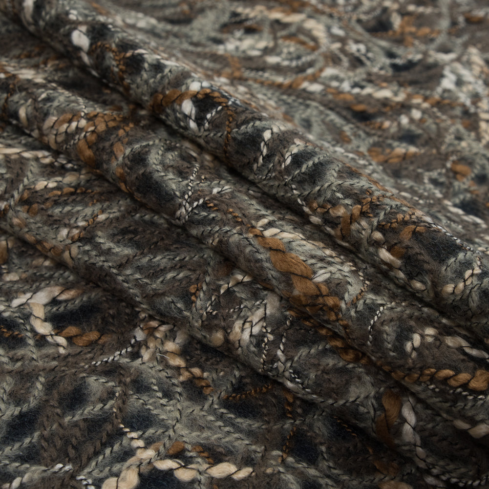 Designer Novelty Gray and Brown Felted Lace with Rope Design Folded
